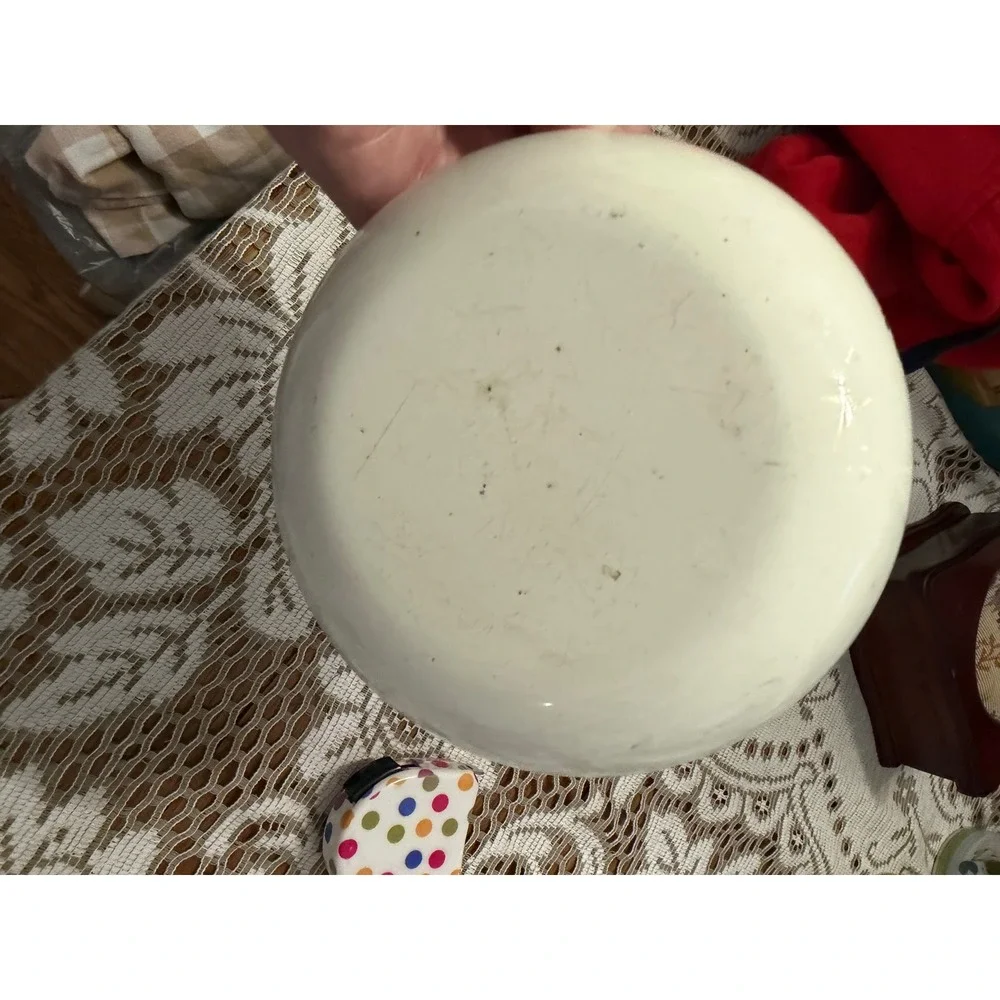 Vintage Enamelware Floral Mixing Bowl Folk Art Cottagecore Cream 5.5 Inch